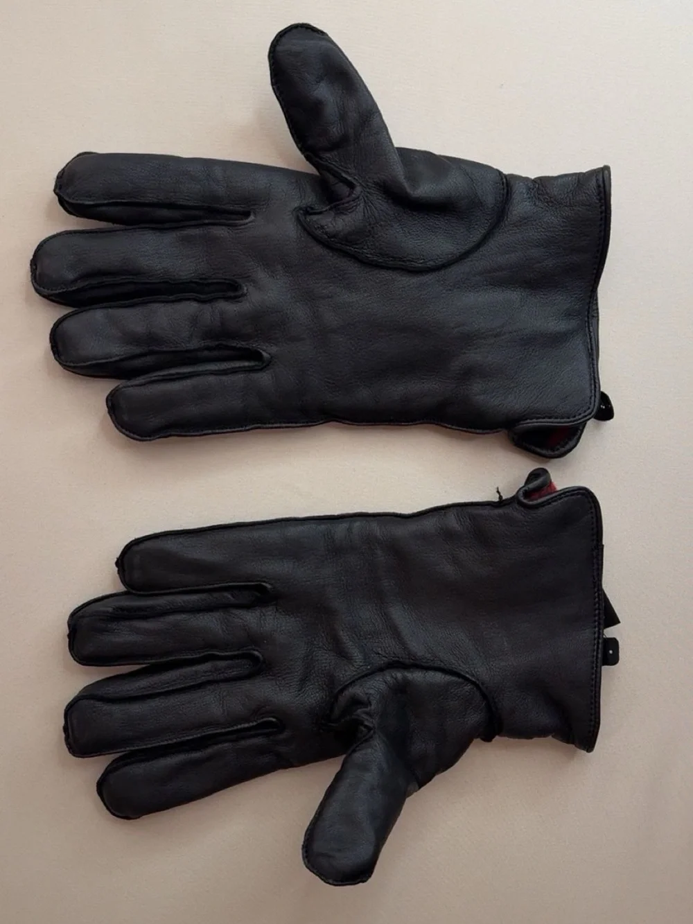 Stewart of Scotland Leather Winter Gloves Red Black Plaid Size M